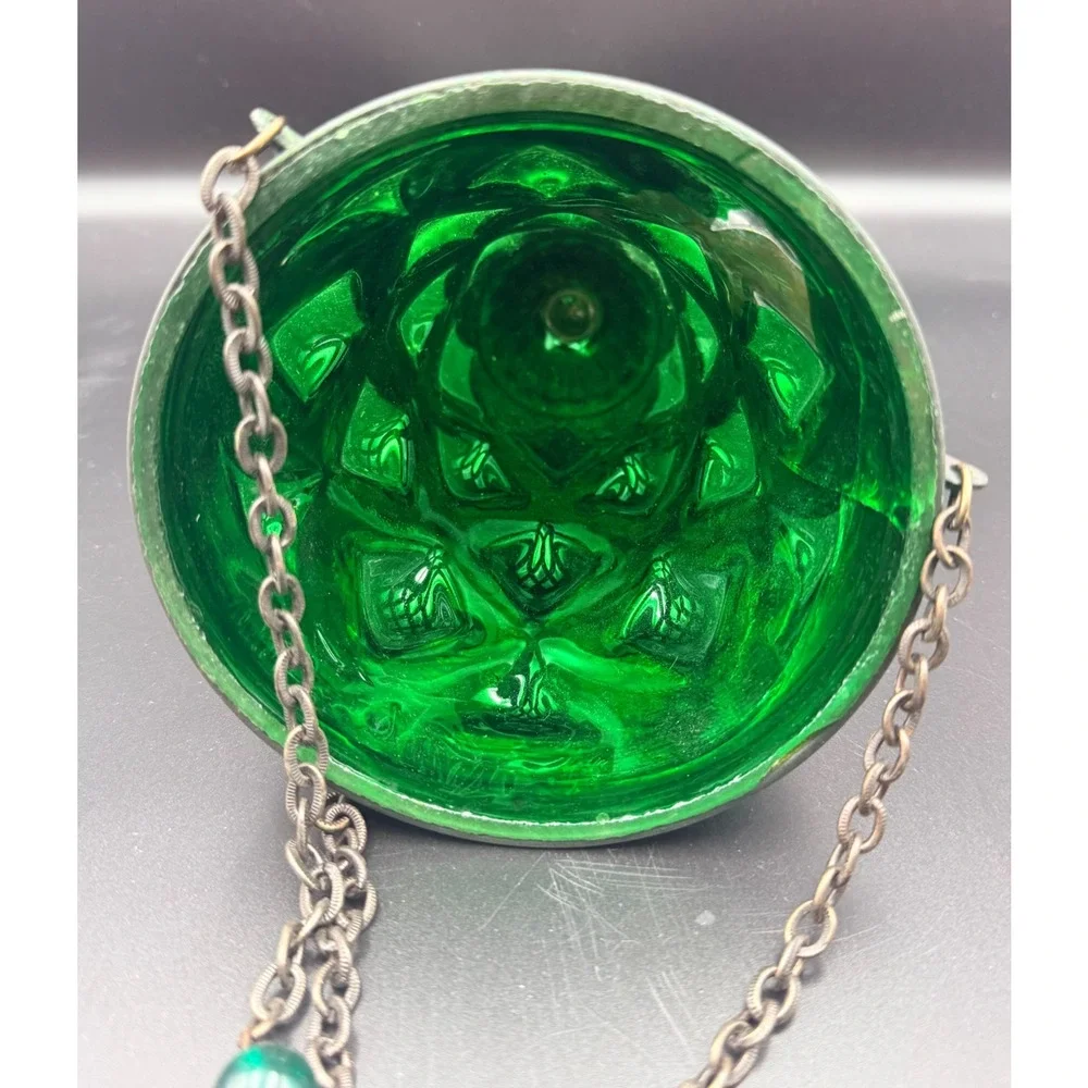 Hanging Metal Orthodox Sanctuary Vigil Lamp Candle Holder Emerald Green Diamond